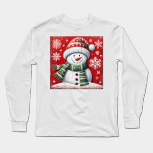 Vintage Folk Art Snowman Long Sleeve T-Shirt